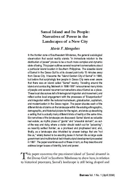 SAMAL ISLAND AND ITS PEOPLE: NARRATIVES OF POWER .